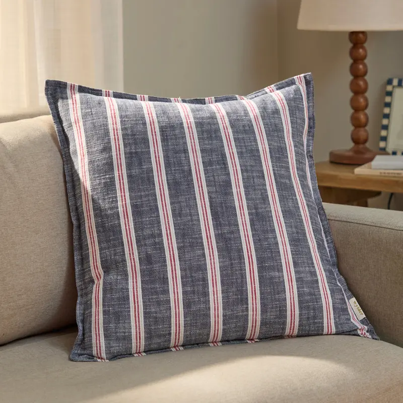 Abersoch Stripe 100% Cotton Cushion Regatta Red 1