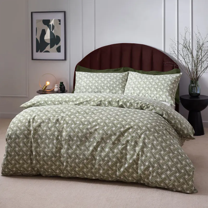 Alexa Abstract Cotton Rich Duvet Cover Set Olive 1