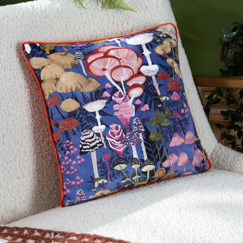 Amanita Mushroom Cushion Cobalt Blue 1