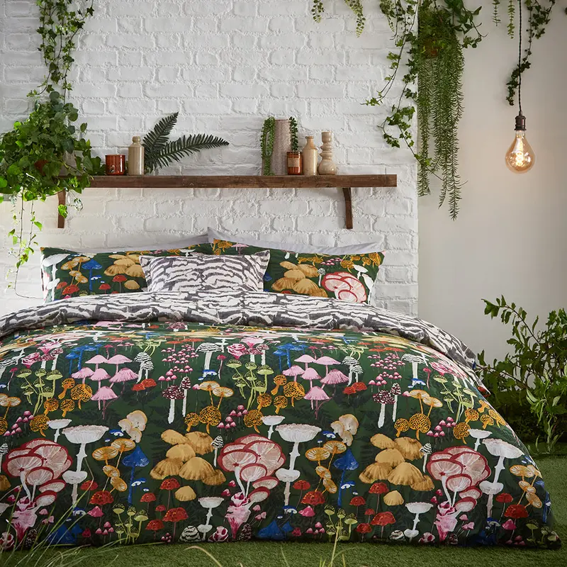 Amanita Mushroom Duvet Cover Set Forest Green 1