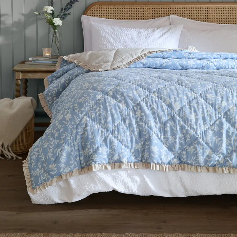 Amelia 100% Cotton Quilted Bedspread Delph Blue 1