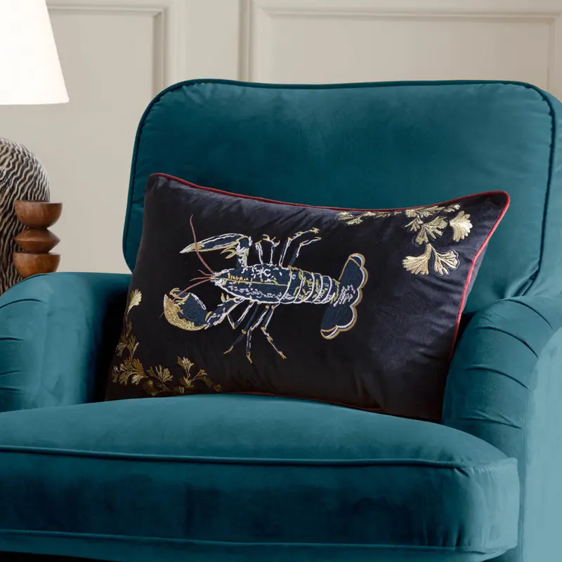 Atlantica Embroidered Velvet Cushion Black 1