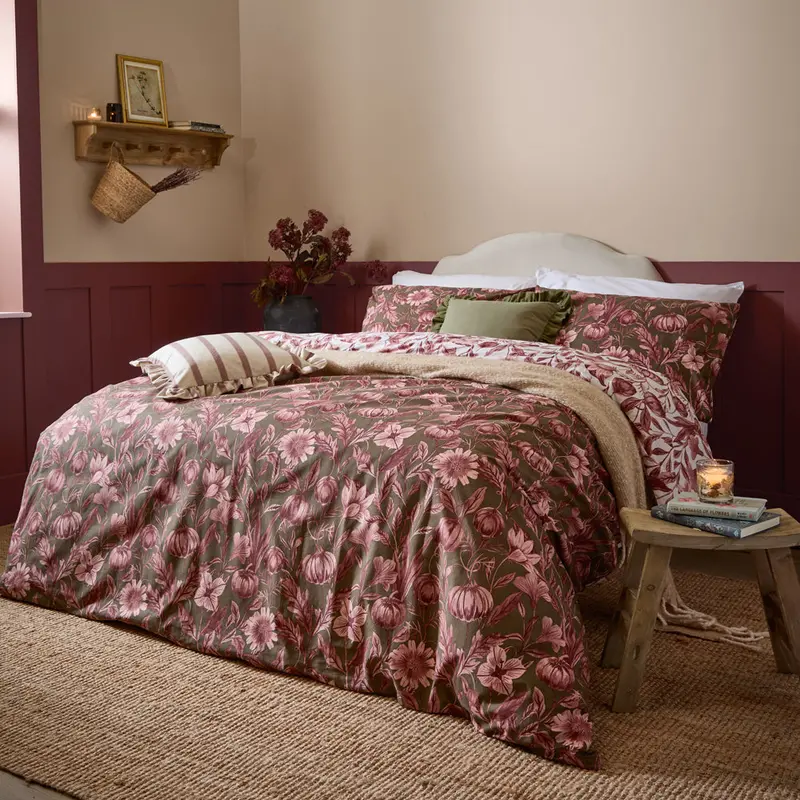 Autumn Garden Reversible Duvet Cover Set Rose 1