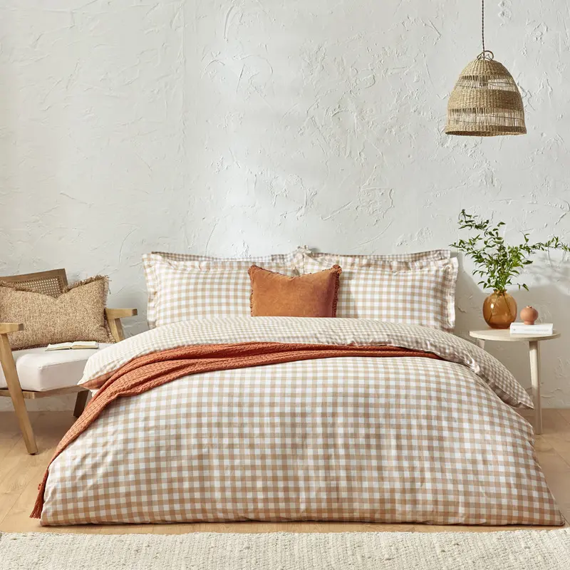 Barton Gingham Check Duvet Cover Set Biscuit 1