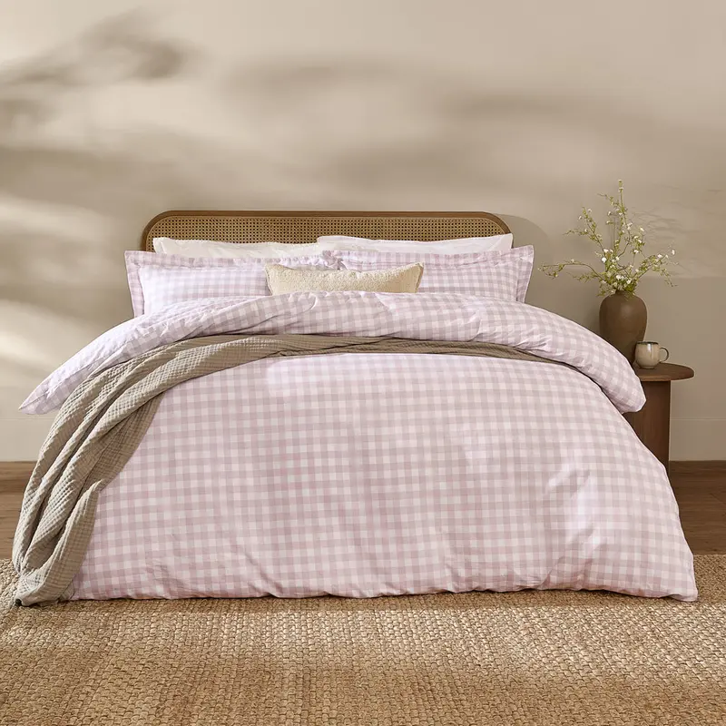 Barton Gingham Check Duvet Cover Set Blush 1