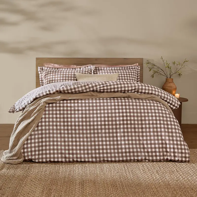 Barton Gingham Check Duvet Cover Set Chocolate 1