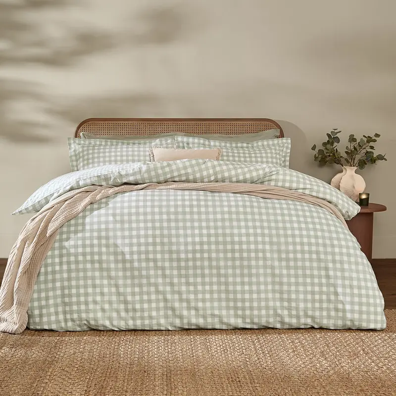 Barton Gingham Check Duvet Cover Set Eucalyptus 1