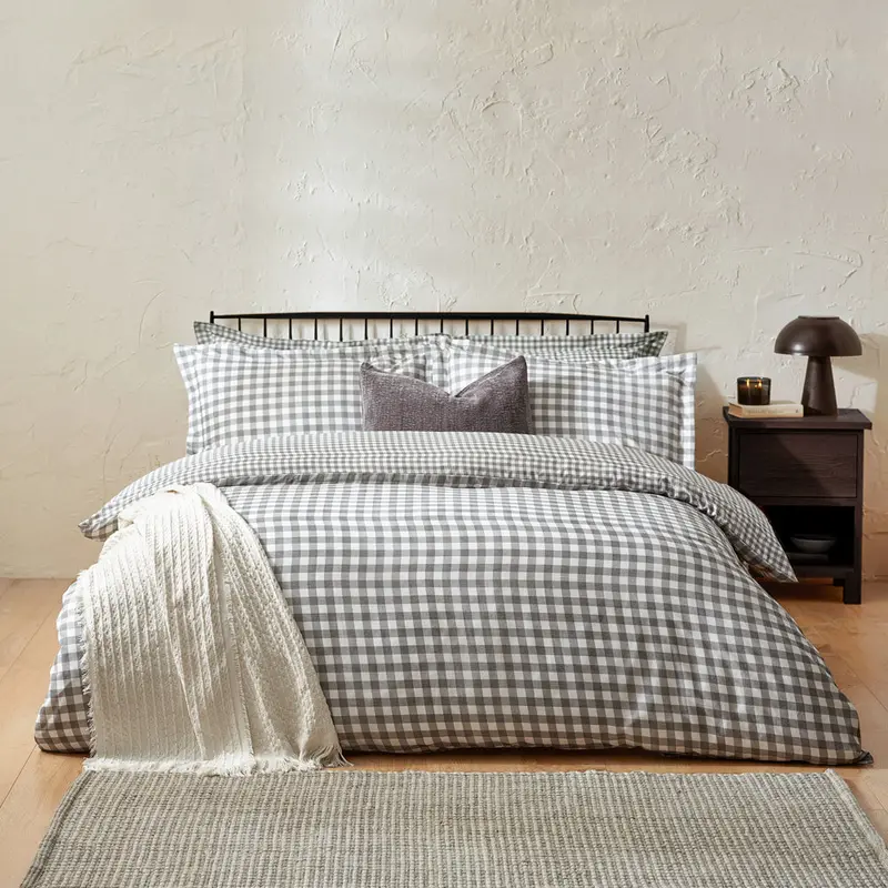Barton Gingham Check Duvet Cover Set Grey 1