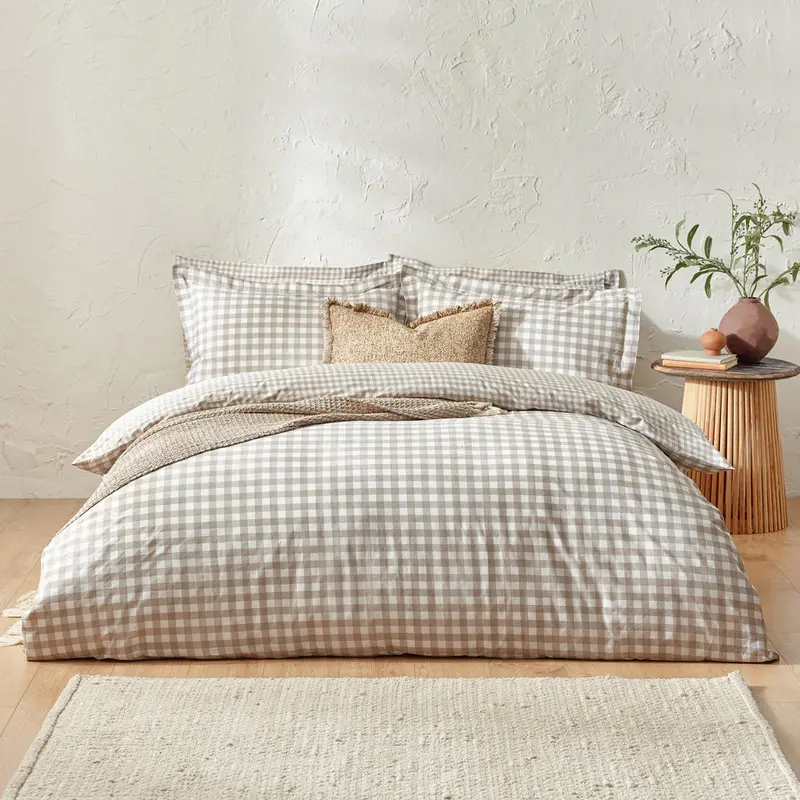 Barton Gingham Check Duvet Cover Set Natural 1