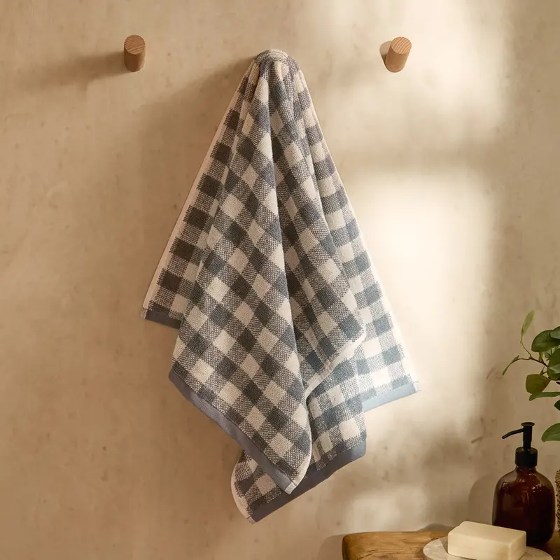 Barton Gingham Check Towels Denim Blue 1