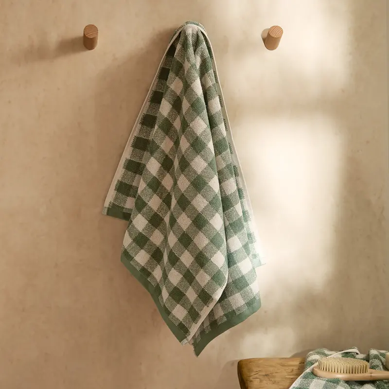 Barton Gingham Check Towels Forest 1