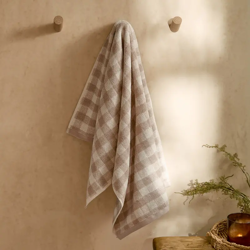Barton Gingham Check Towels Natural 1