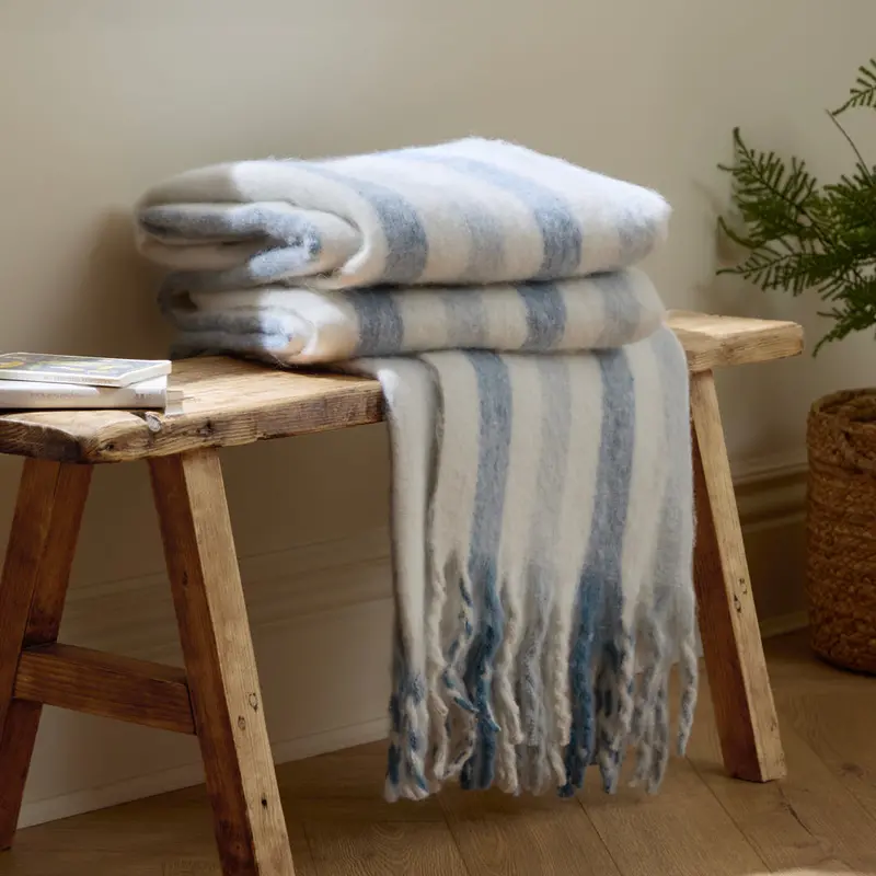 Beechwood Woven Stripe Throw Sky Blue 1