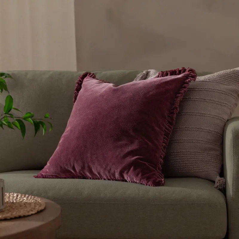 Bertie Washed Cotton Velvet Cushion Burnt Red 1