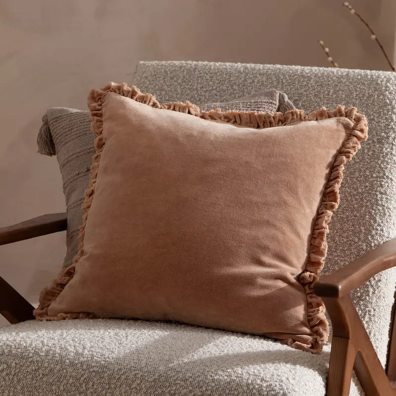 Bertie Washed Cotton Velvet Cushion Cashew 1