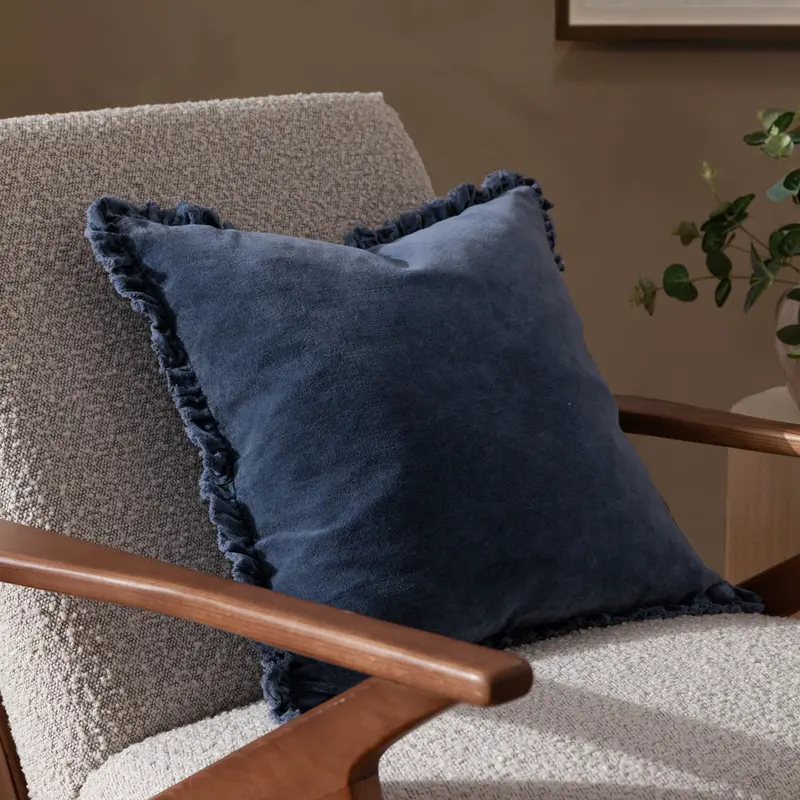 Bertie Washed Cotton Velvet Cushion Ink 1