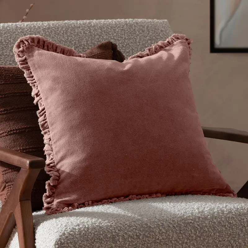 Bertie Washed Cotton Velvet Cushion Rosewood 1