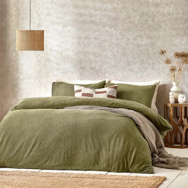 Boucle Duvet Cover Set Olive 1