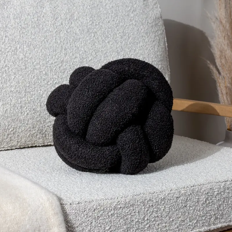 Boucle Knot Fleece Cushion Black 1