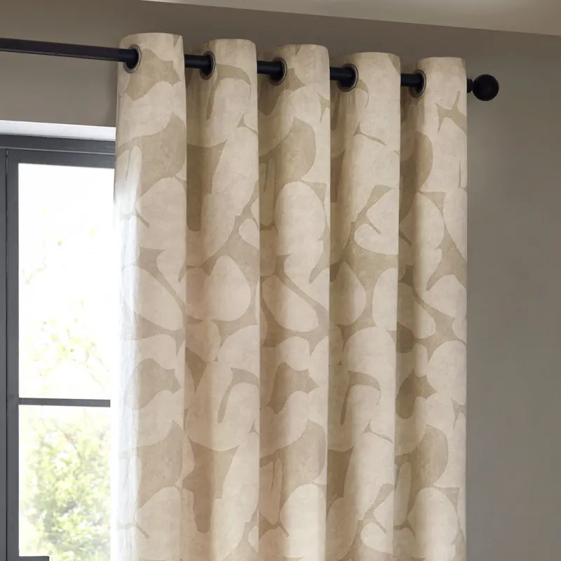 Brinn Abstract 100% Cotton Lined Curtains Natural 1