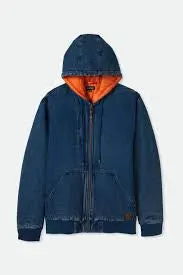 Brixton Builders Zip Hood Jacket - Medium Wash Indigo 1