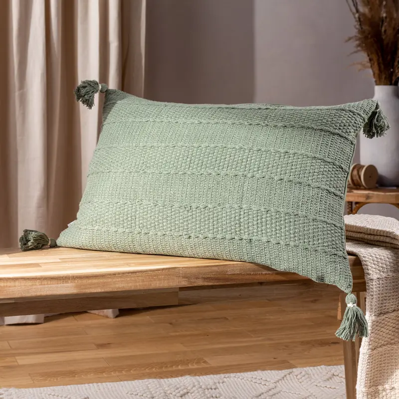 Caliche Textured Tasselled Cushion Eucalyptus 1