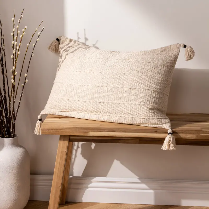 Caliche Textured Tasselled Cushion Natural 1