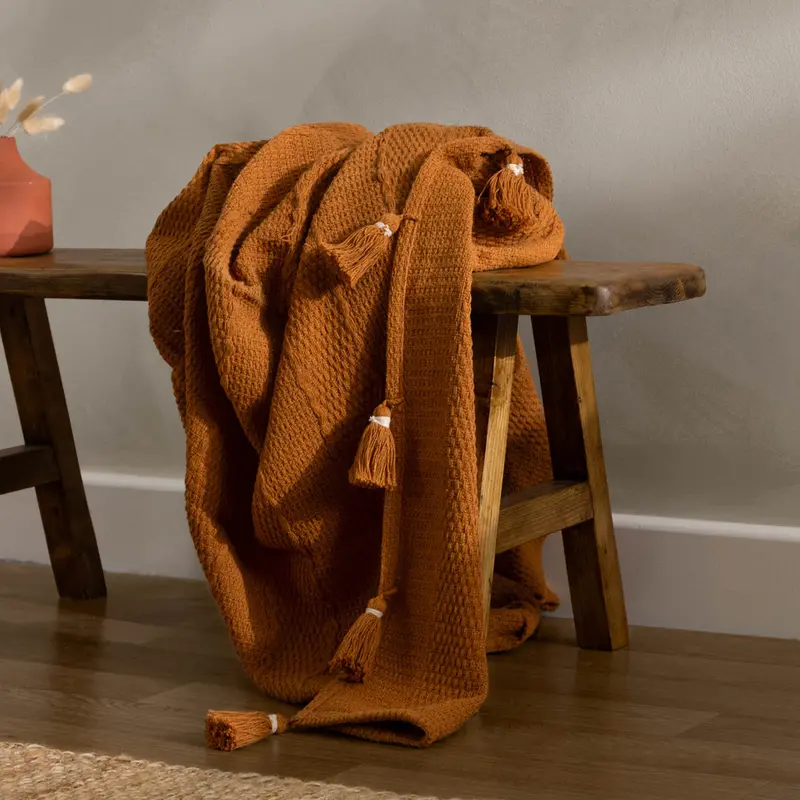 Caliche Woven Tasselled Throw Ginger 1