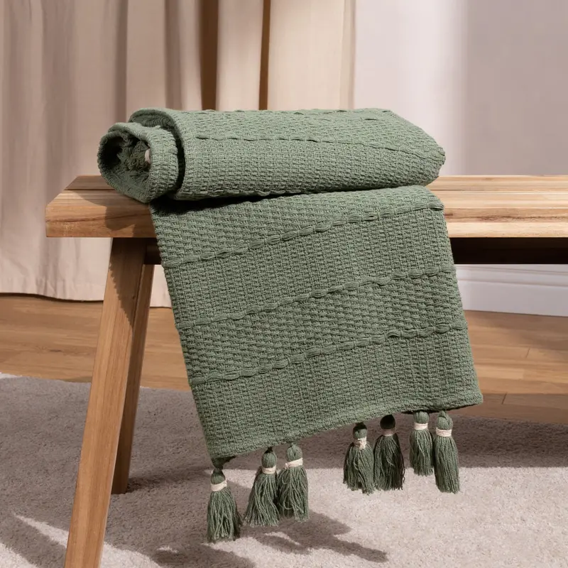 Caliche Woven Tasselled Throw Khaki 1