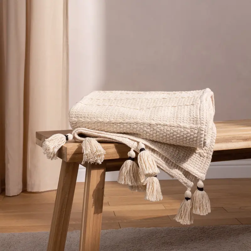 Caliche Woven Tasselled Throw Natural 1