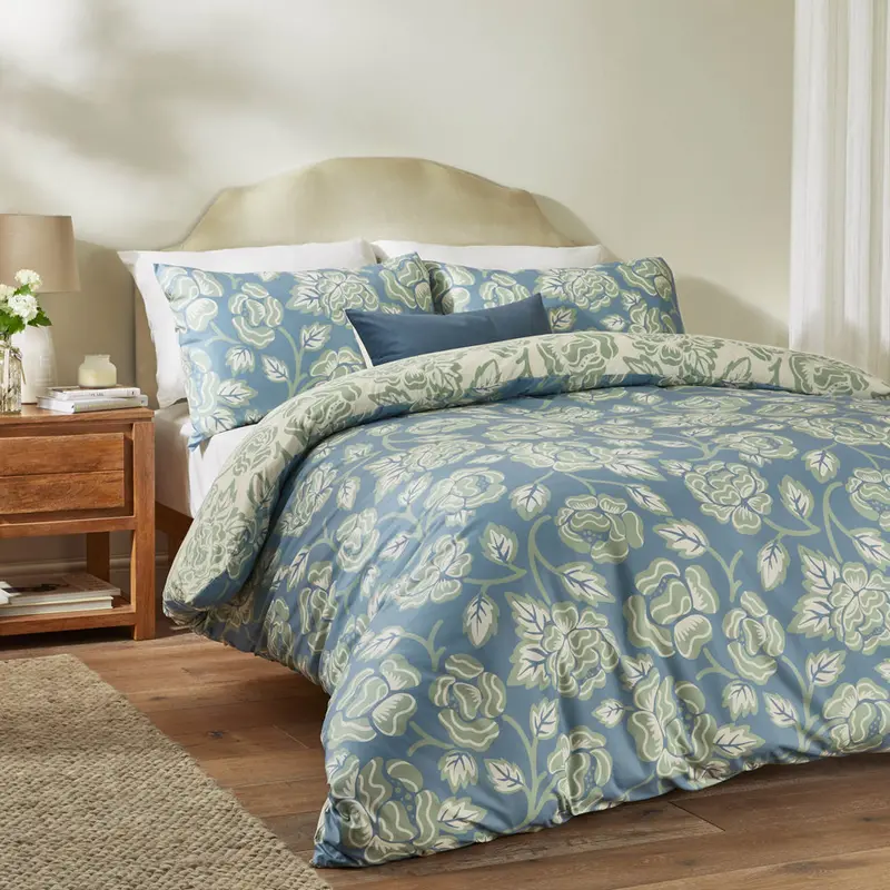 Camellia Printed Soft Touch Duvet Cover Set French Blue 1