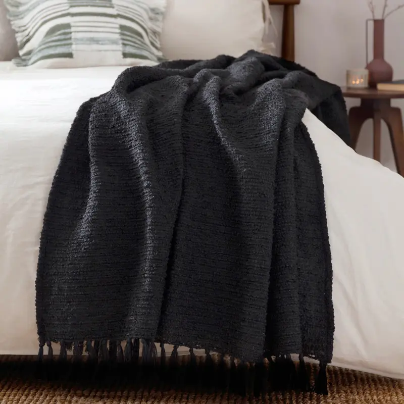 Candar Textured Boucle Throw Black 1
