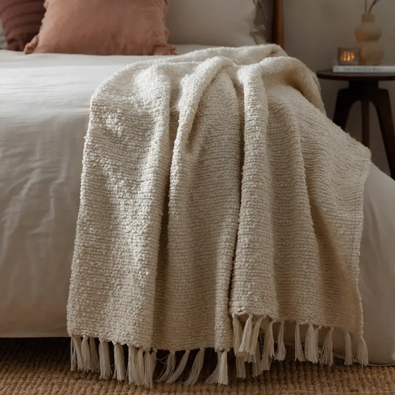 Candar Textured Boucle Throw Ecru 1