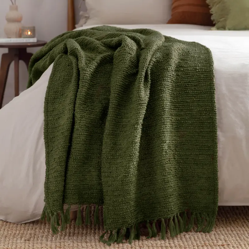 Candar Textured Boucle Throw Khaki 1