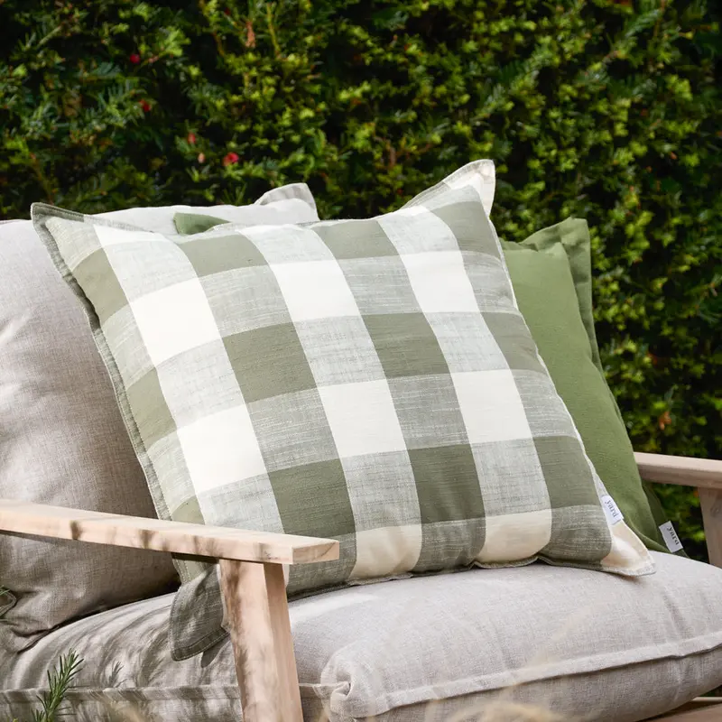 Chesil Check 100% Cotton Outdoor Cushion Moss 1