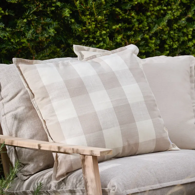 Chesil Check 100% Cotton Outdoor Cushion Natural 1