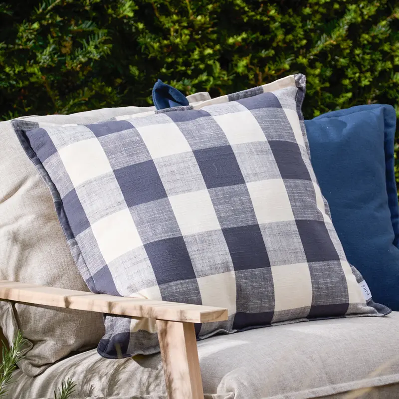 Chesil Check 100% Cotton Outdoor Cushion Navy 1