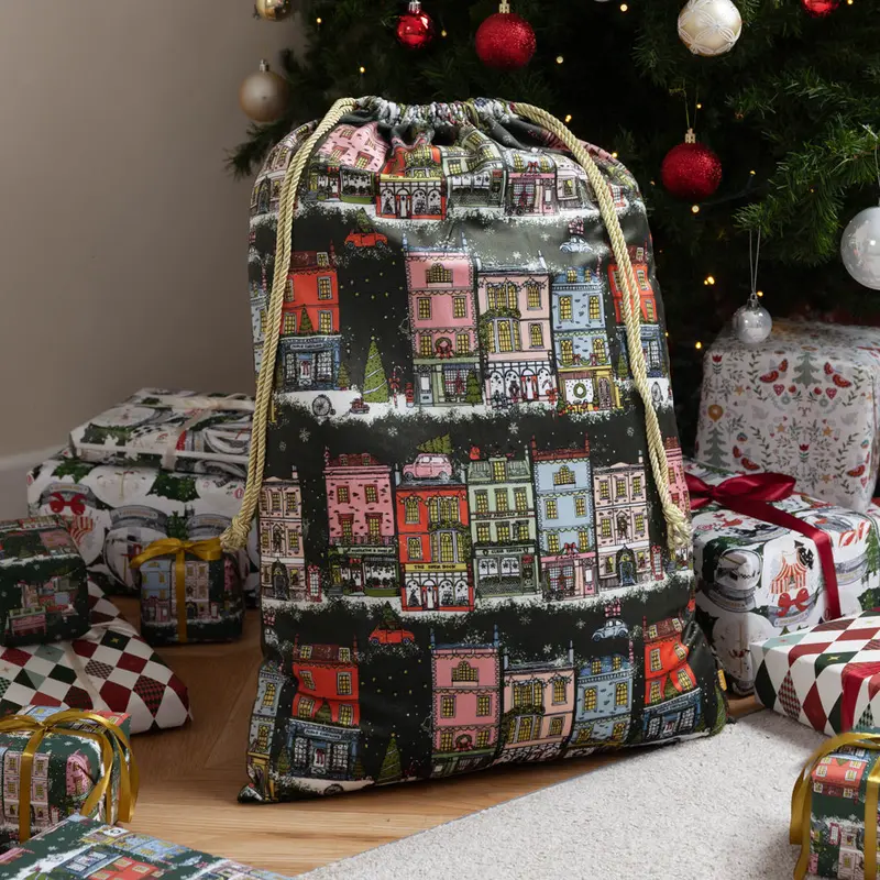 Christmas Spirit Printed Velvet Xmas Sack Multicolour 1