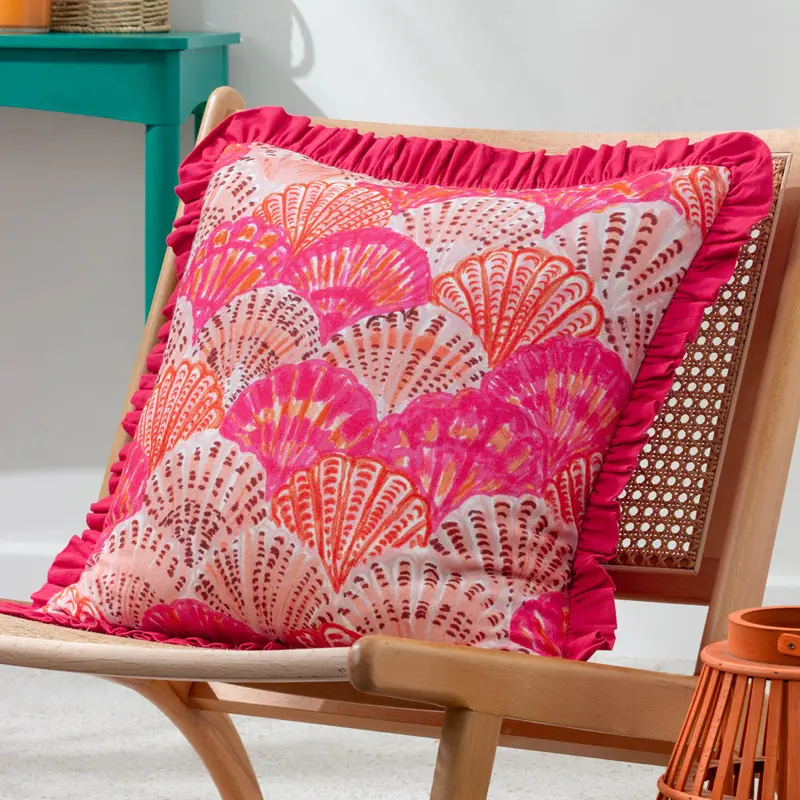 Clam Shells Frilled Cushion Pink 1