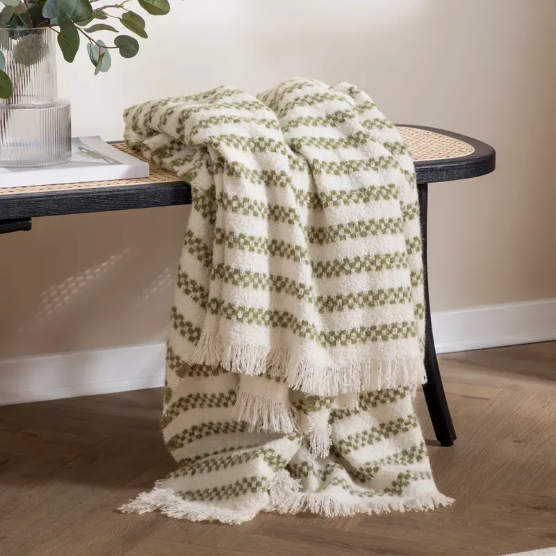Clyne Tasselled Throw Olive 1