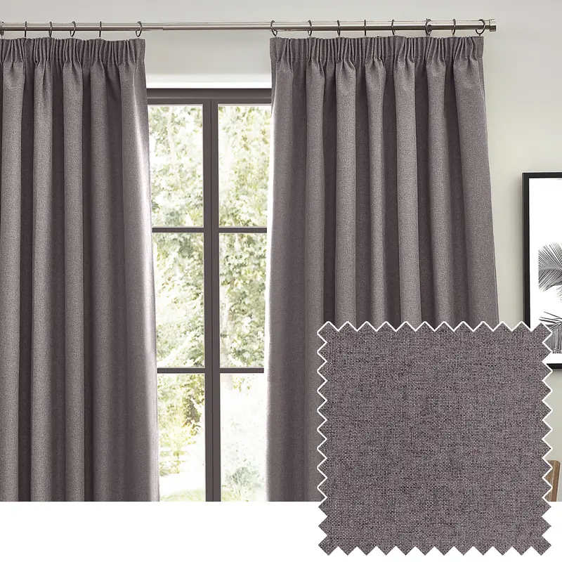 Dawn Textured Blackout Pencil Pleat Curtains Charcoal 1