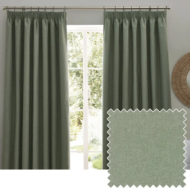 Dawn Textured Blackout Pencil Pleat Curtains Eucalyptus 1