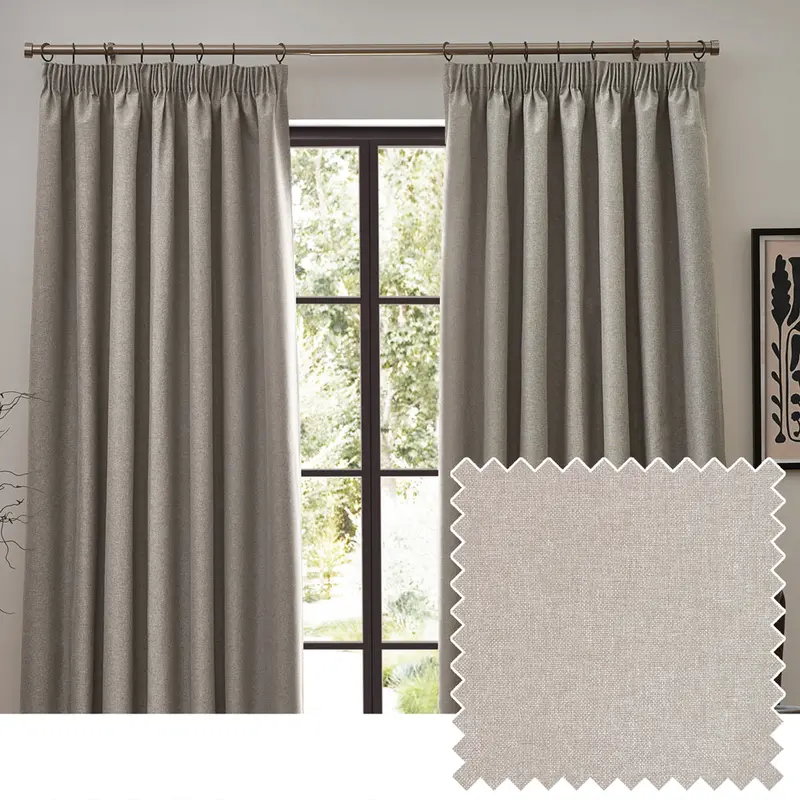 Dawn Textured Blackout Pencil Pleat Curtains Linen 1