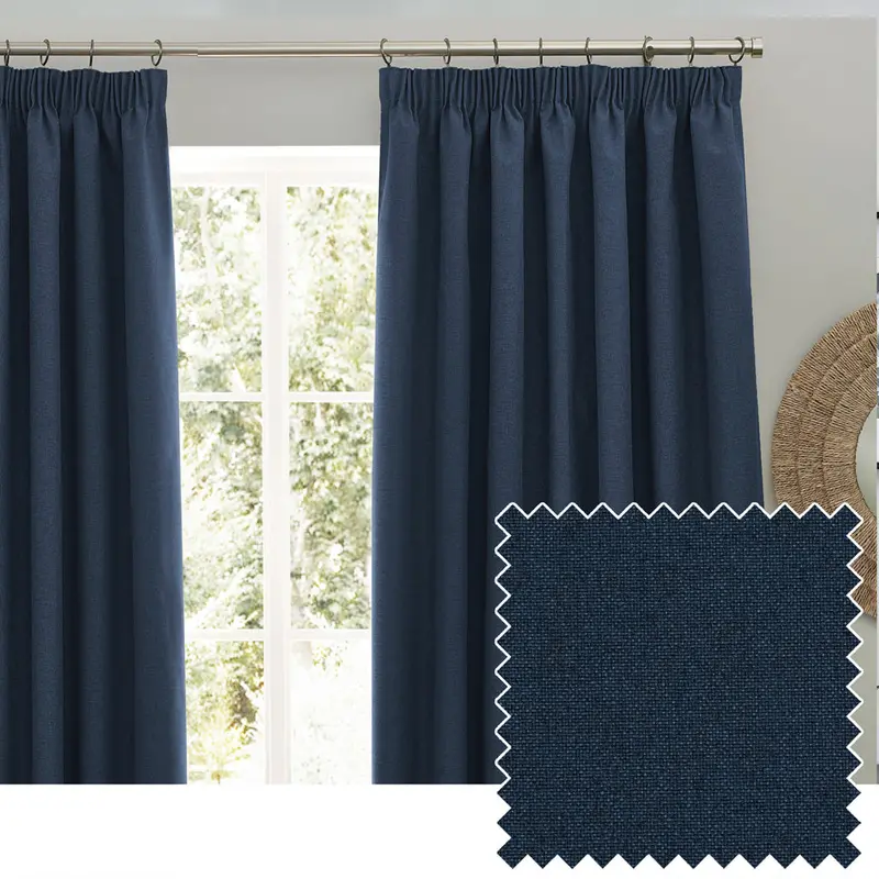 Dawn Textured Blackout Pencil Pleat Curtains Midnight 1