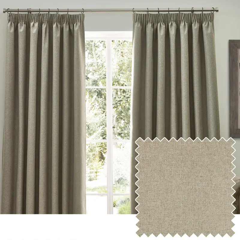 Dawn Textured Blackout Pencil Pleat Curtains Natural 1