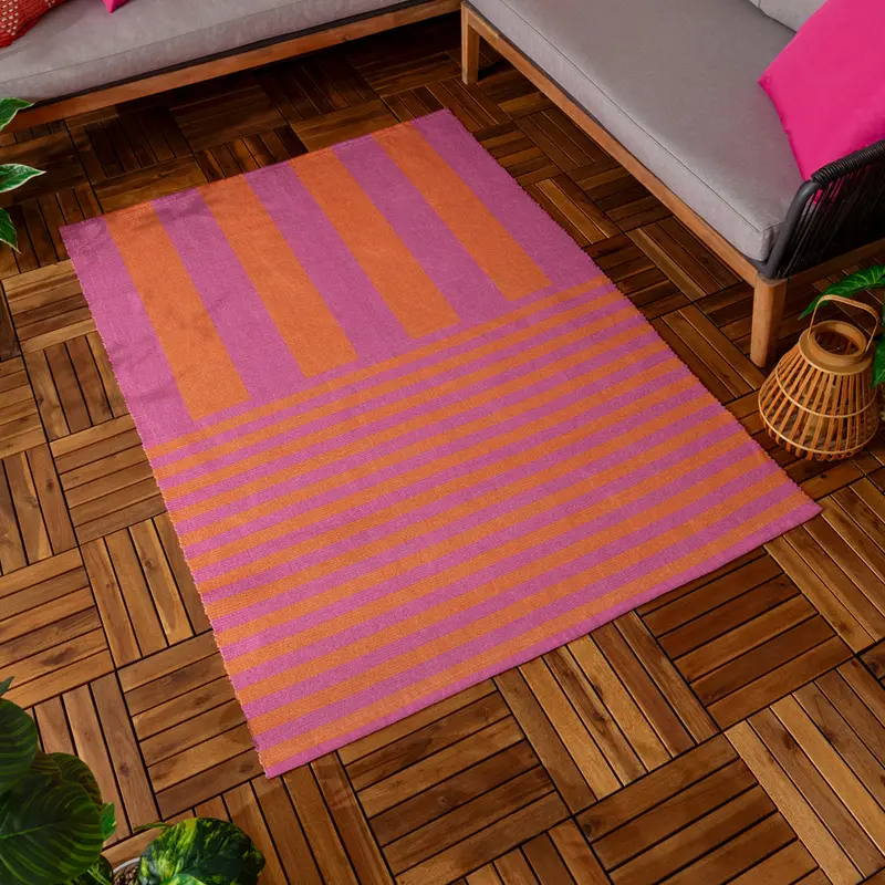 Deck Stripe Printed Indoor/Outdoor Rug Orange/Pink 1