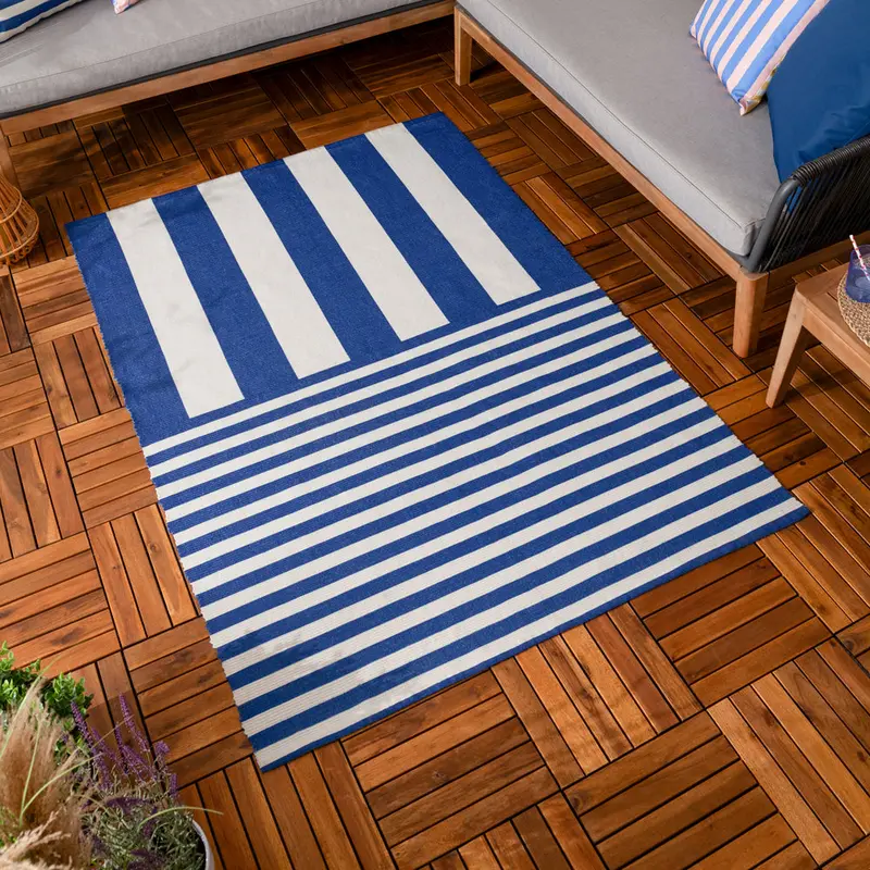 Deck Stripe Printed Indoor/Outdoor Rug White/Blue 1