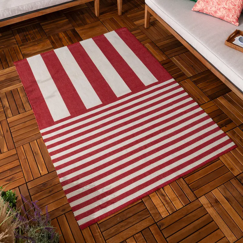 Deck Stripe Printed Indoor/Outdoor Rug White/Red 1
