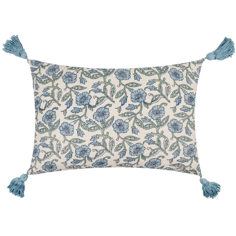 Delphine Floral Tasselled Cushion Delph Blue 1