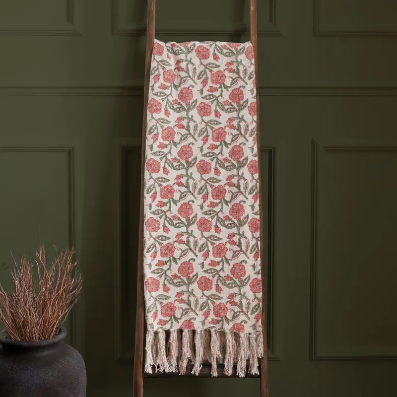 Delphine Printed Cotton Throw Coral 1